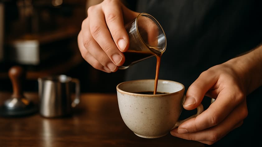 Hands of a barista making a coffee