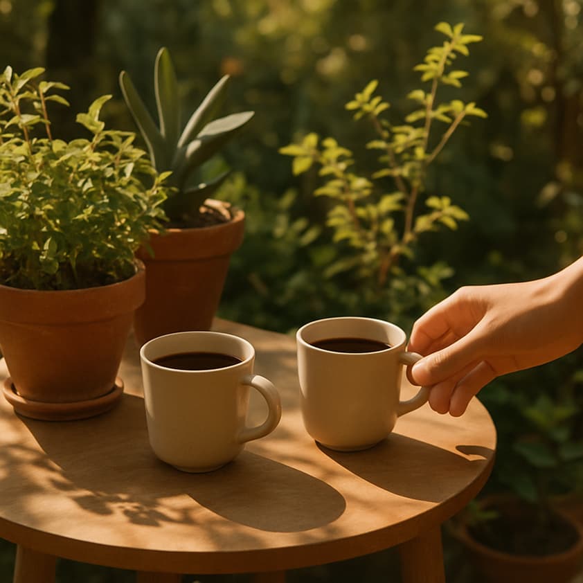 Two coffee cups on a table