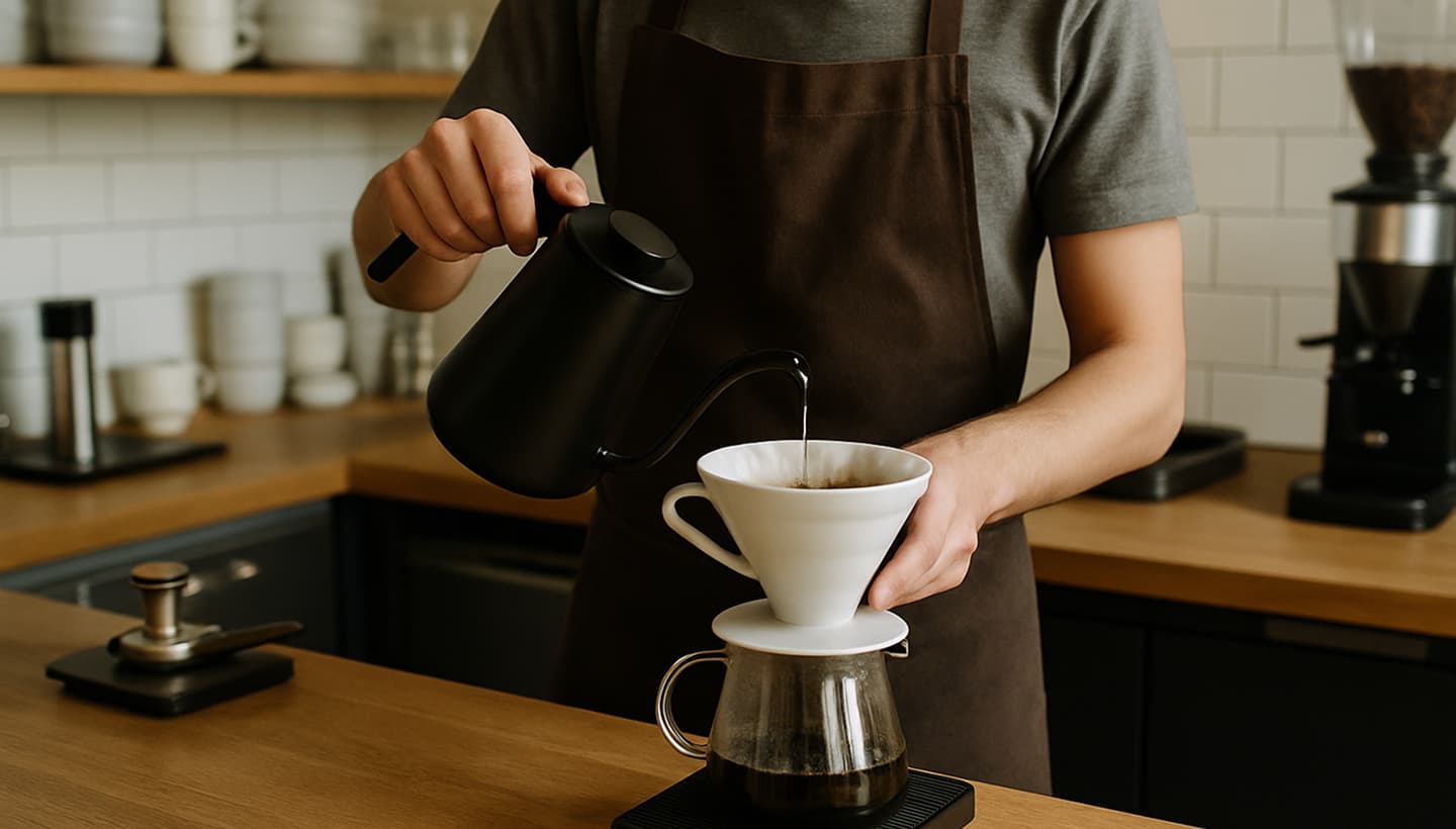 Professional barista preparing coffee